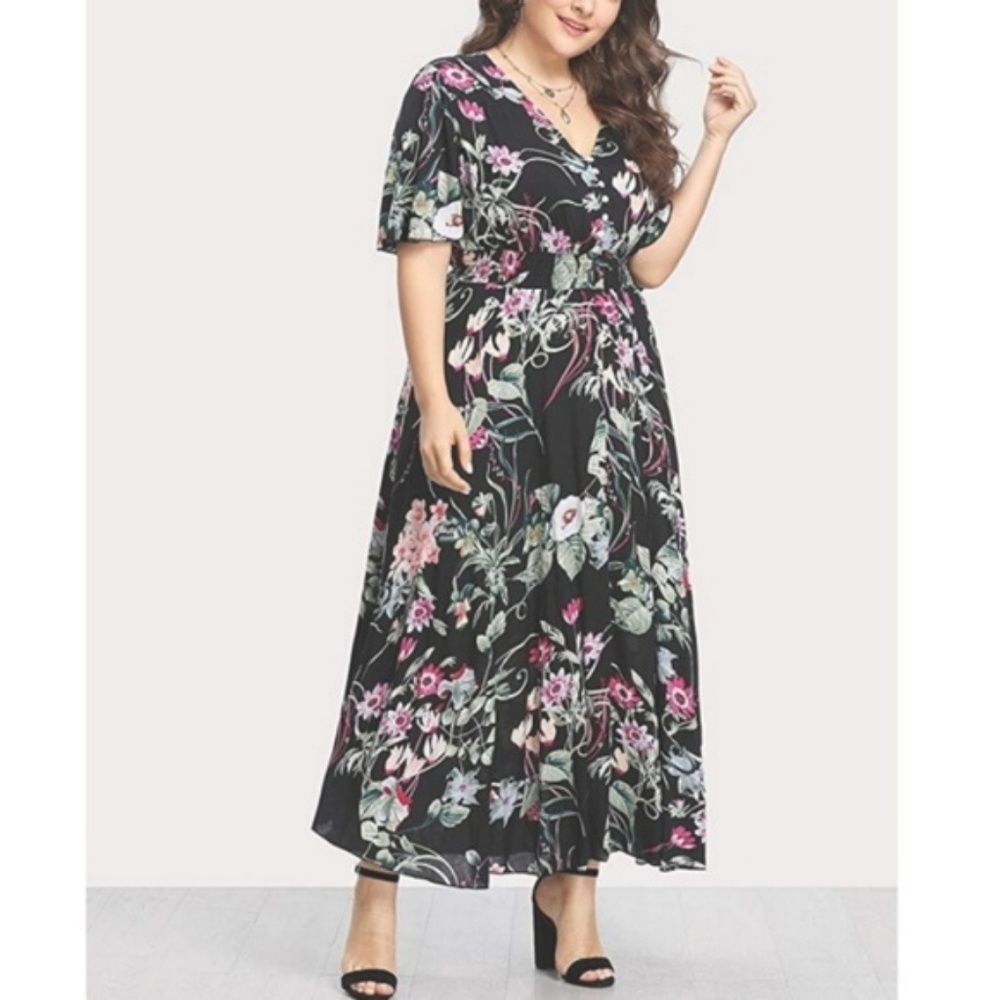 NWT Floral Button Down PLUS Maxi Chiffon Dress - Picture 5 of 5